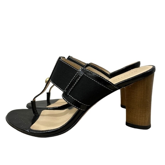 Boutique 9 Jesse Black Leather Block Heel Thong Sandals 7 - Picture 2 of 6